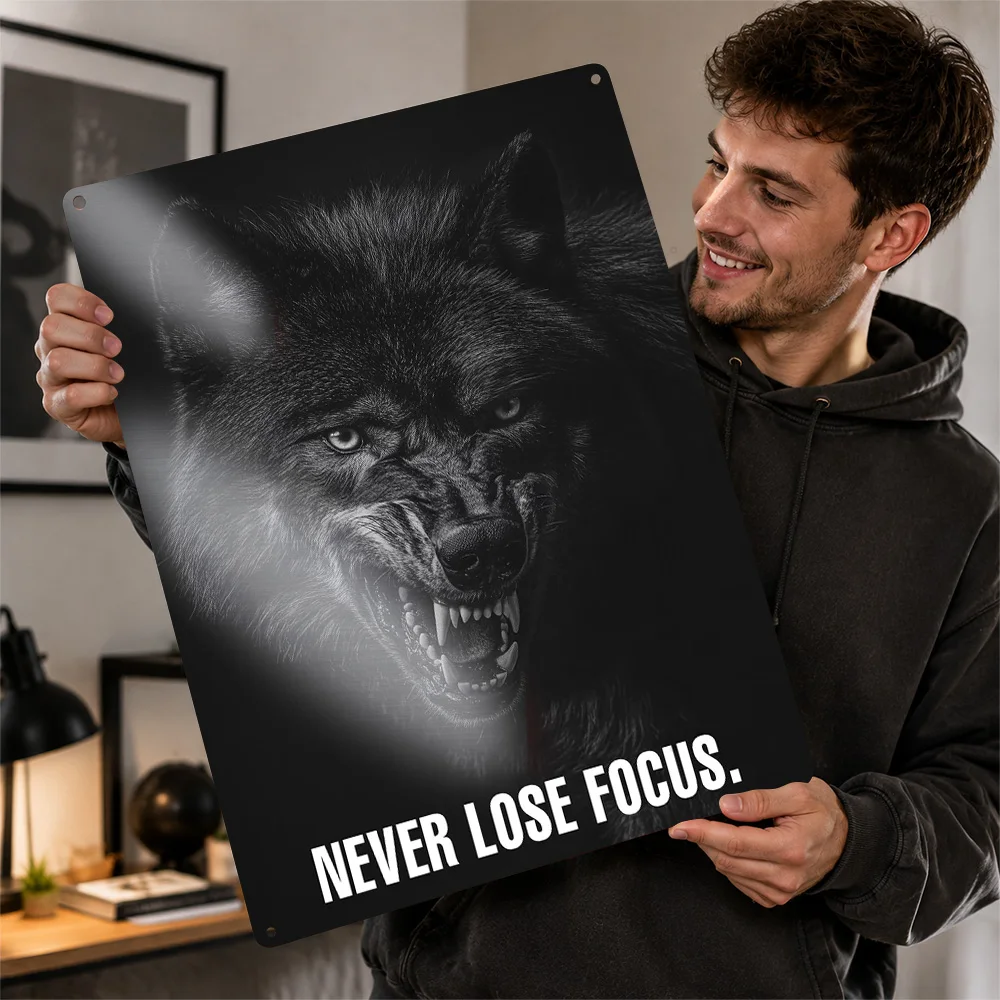 Wolf Focus Quote Printed Poster Monochrome Wall Art For Home Office Customized Aluminum Metal Sign Philosophy Lover Gift Idea