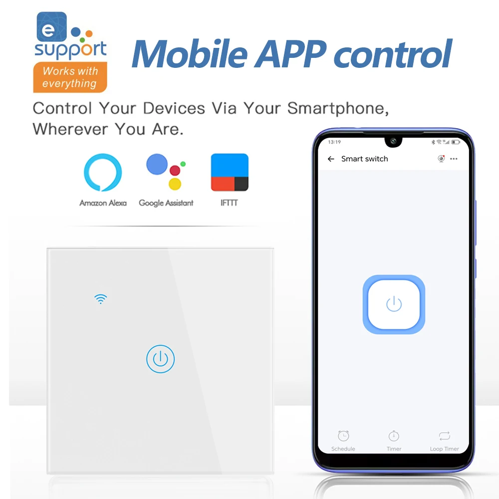 Smart Touch Switch WiFi EWeLink, Tempered Glass Panel, Google Home Alexa Voice Control, Programming & Remote Control, 1/2/3/4 Bu image 3