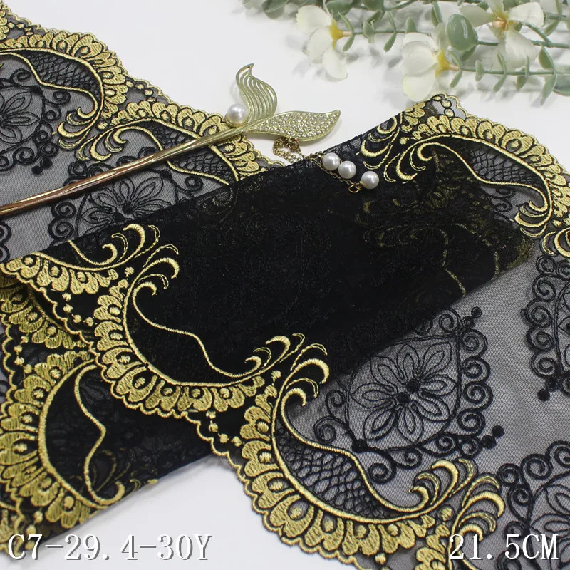 

15Yards Two Sides Embroidered Lace Fabric Black Mesh Tulle Bra Underwear Lingerie Wedding Dress Sewing Trimming