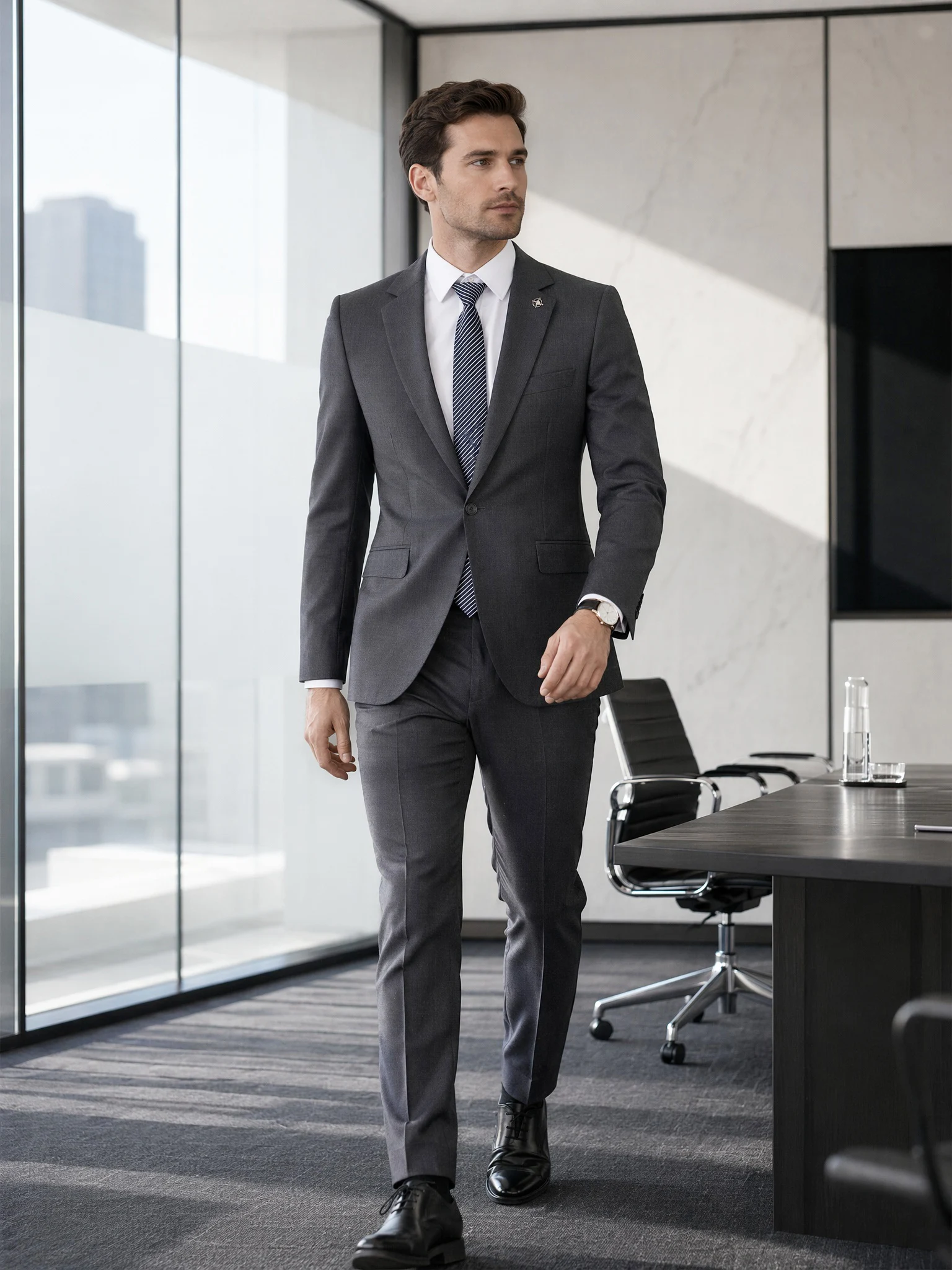 

ST Cassy Dark grey Men's Suit Slim Fit Solid Color Suit Formal Business Office Single Breasted Coat Pants 2 Pieces Set