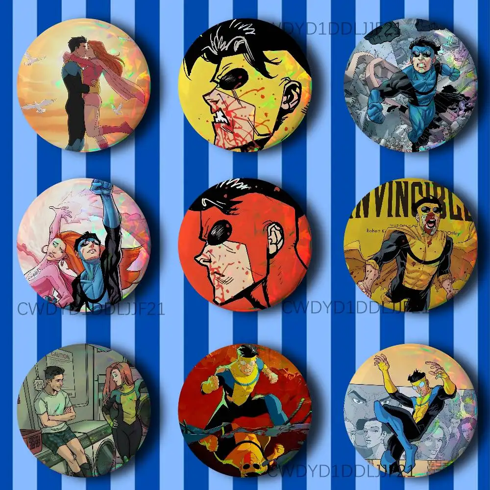 

Super Hero I-Invincible Icons Badge Creative Figure Enamel Pins Round Tinplate Brooch Bag Clothes Accessories