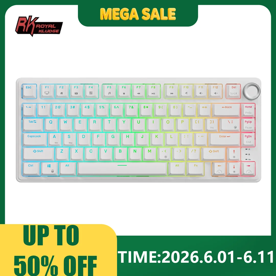 RK Royal Kludge R75 English Mechanical Keyboard 81 Key Hot-Swappable Gasket Structure RGB Wired Gaming Keyboard with PBT keycaps