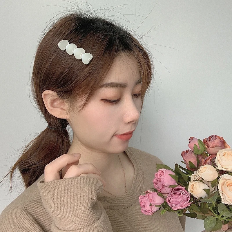 1PCS Super Fairy Crystal Opal Hairpin Female Transparent One Word Clip Four Glossy Opal White Stone Side Clip Hair Clips