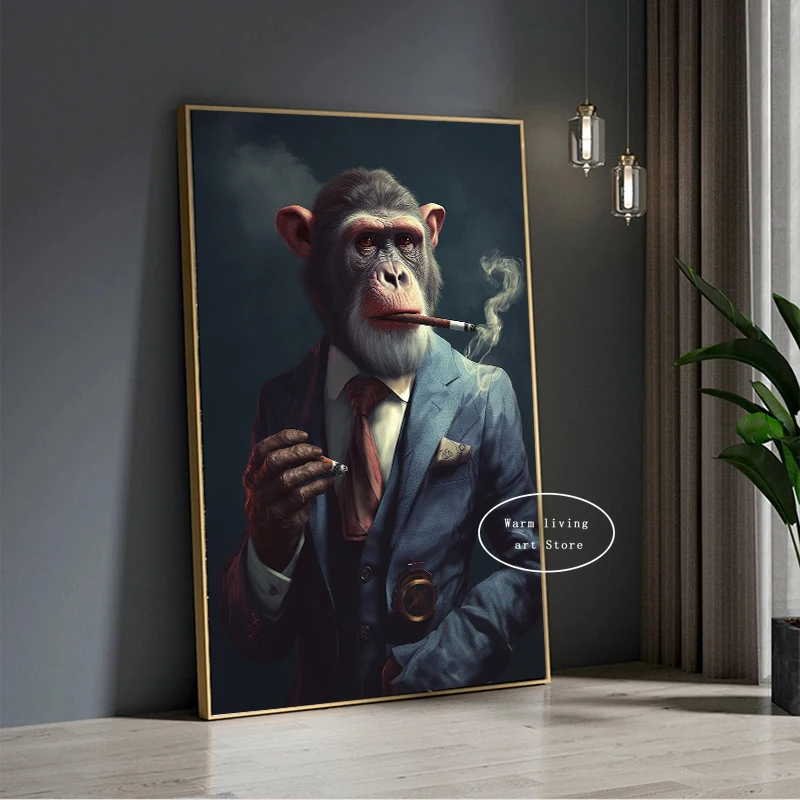 Modern Posters Monkey Chimpanzee Smoking Animals Boss Business Canvas Painting Picture Wall Art Prints Home Living Room Decor