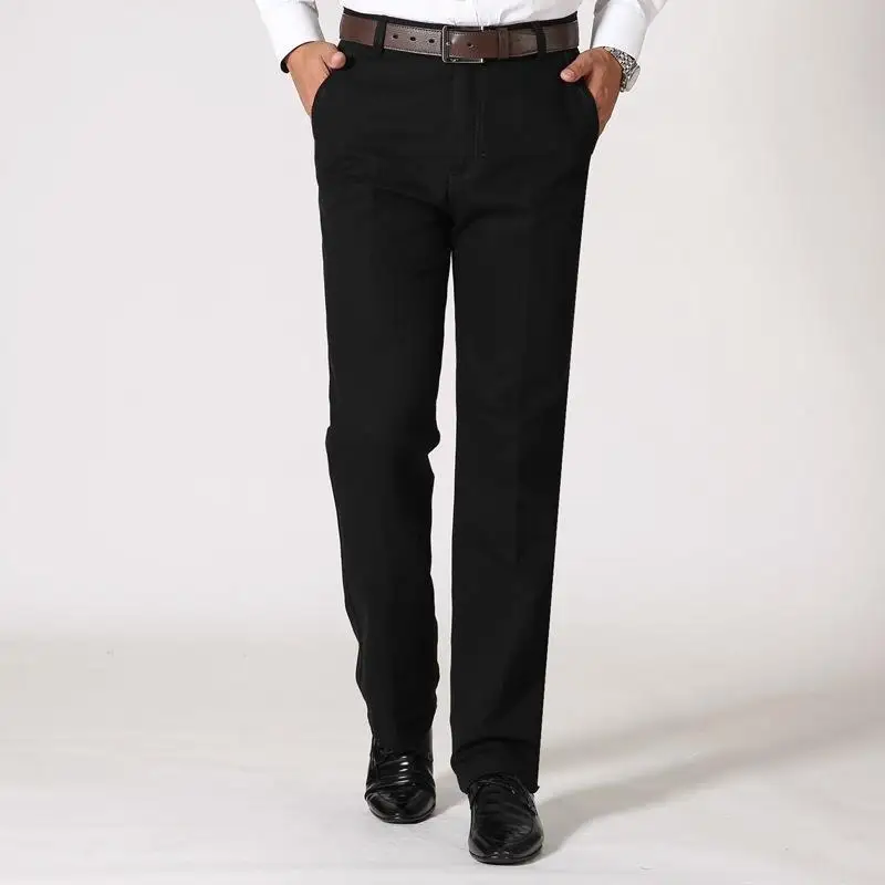 Men Fall Winter High Waist Cotton Casual Pants Loose Straight Trousers Middle Aged Business Long Bottoms New