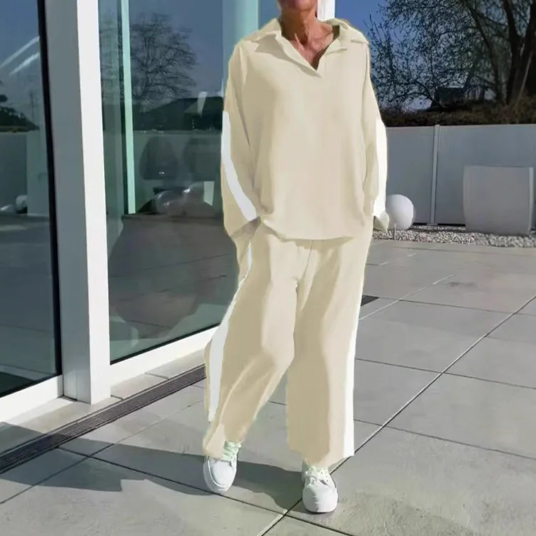 Women's  Autumn Fashion New Sports Outfits Casual Loose Striped Print Tops And Jogger Pants Two Pieces Sets Women