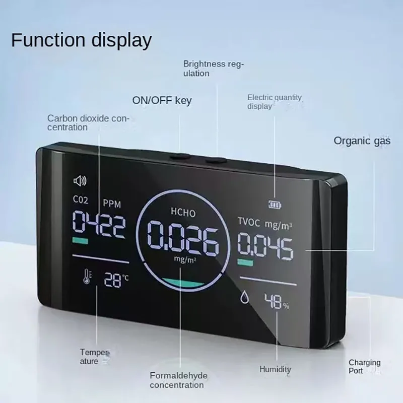 

New curved screen high-precision sensor carbon monoxide CO2 formaldehyde temperature and humidity multi-functional air detector