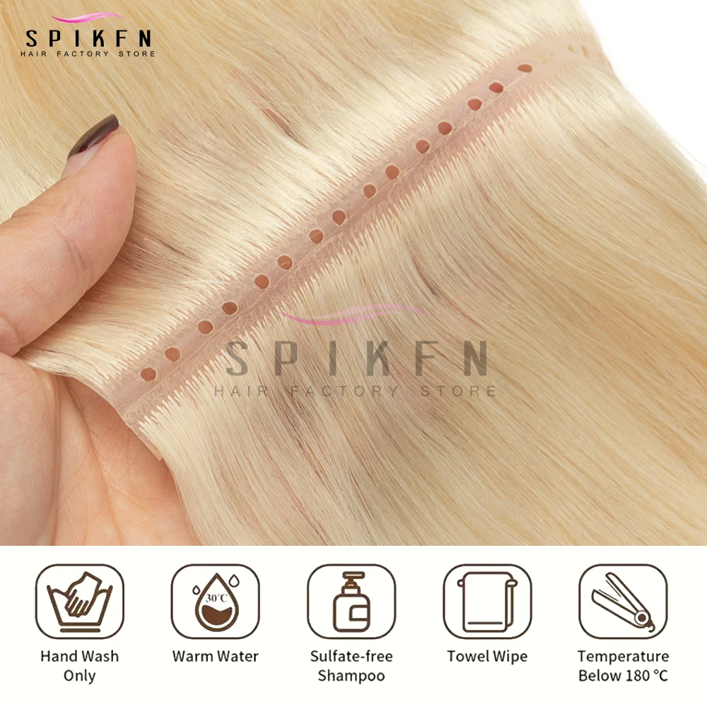 SPIKFN 금발 헤어 인비저블 트윈 탭스 웨프트 헤어 내추럴 스트레이트 풀 스루 더블 인젝트 XO 홀 웨프트 인모 헤어 익스텐션