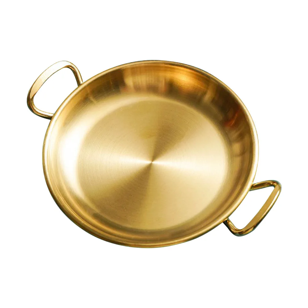 

Stainless Steel Seafood Pot Double Handle Plates Small Round Metal Dishes Dinner Serving Home Kitchen Utensils Fruit Snack Tray