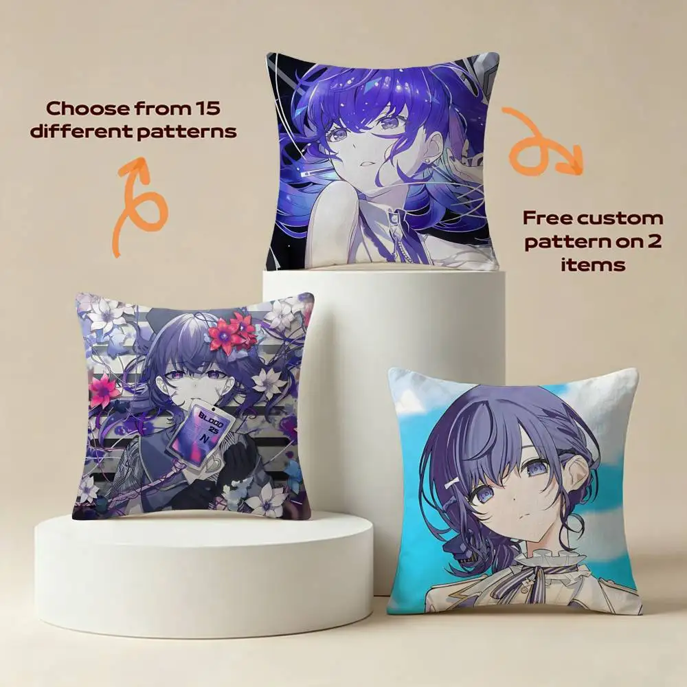 Empty Idol A-Asahina Mafuyu PJSK Square Sofa Pillow Cover Solid Color Living Room Home Decor Cushion Case