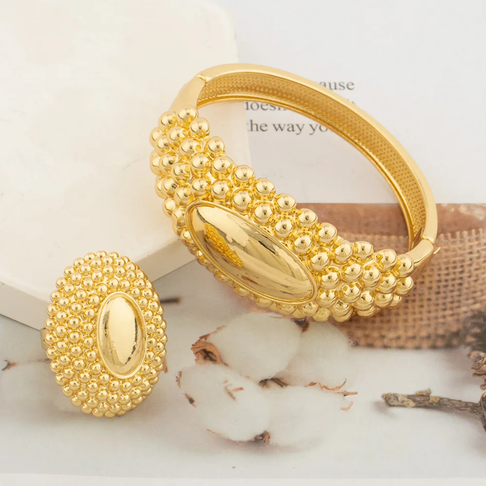 Women's Bangles Dubai Bracelets Ethiopian Jewelry African Bride Wedding Bangle Ring Set New Design Jewelry Gift