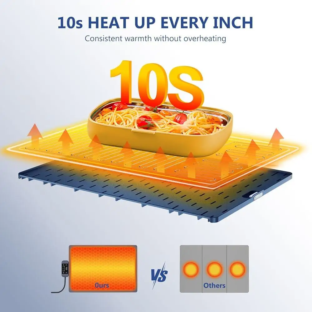 Waterproof Electric Food Warming Mat Silicone Heating Tray 17 Temp Settings 6 Hour Timer Non Slip Design Full Surface Heating