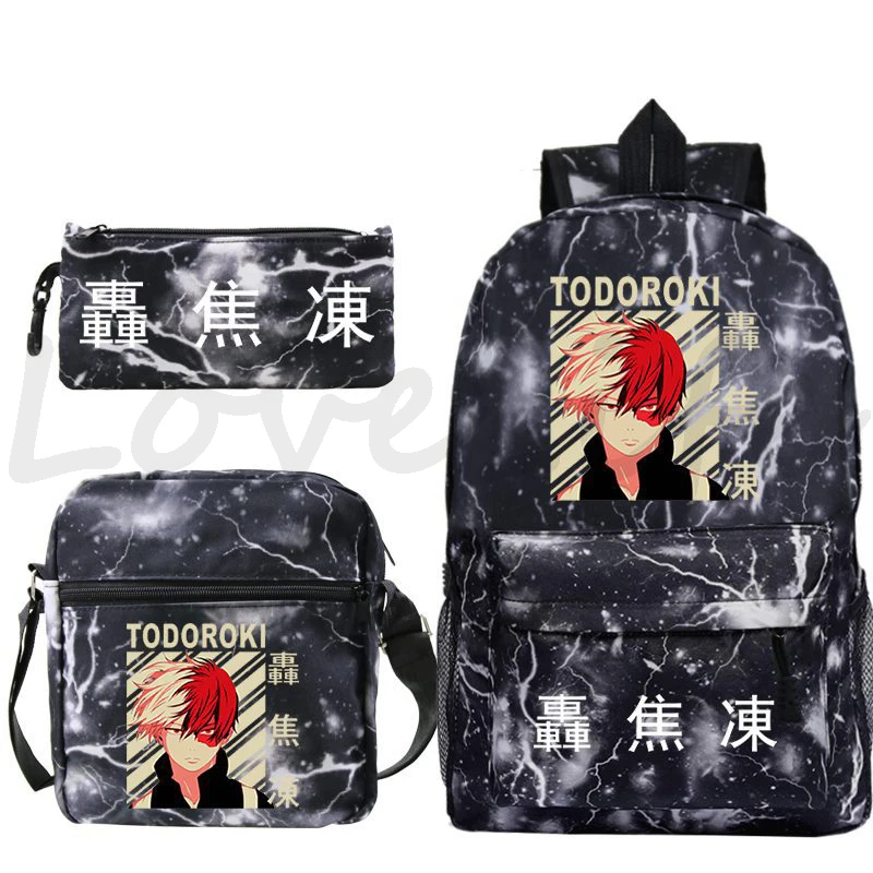 Japan Anime My Hero Academia Backpack for Boys Girls Manga Shoto Todoroki Print School Bag 3 Pcs/sets Backpacks Travel Rucksack