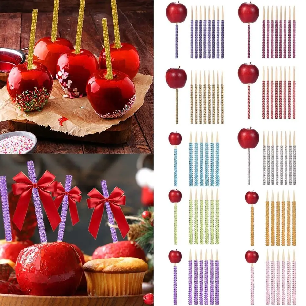 12Pc Rhinestone Bling Bamboo Candy Apple Stick for Gold Cake Pop Chocolate Caramel Apple Stick Birthday Party Favor Candy Making