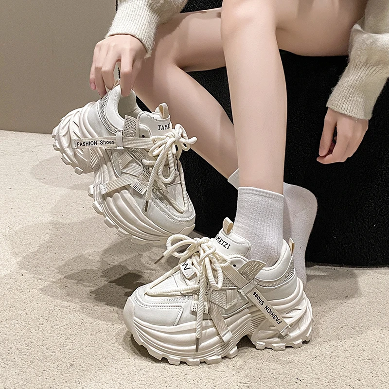Women's Dad Shoes Thick Sole Casual Sports Sneakers Breathable High Rise Autumn Winter New Style Fashionable All-Match Low Top