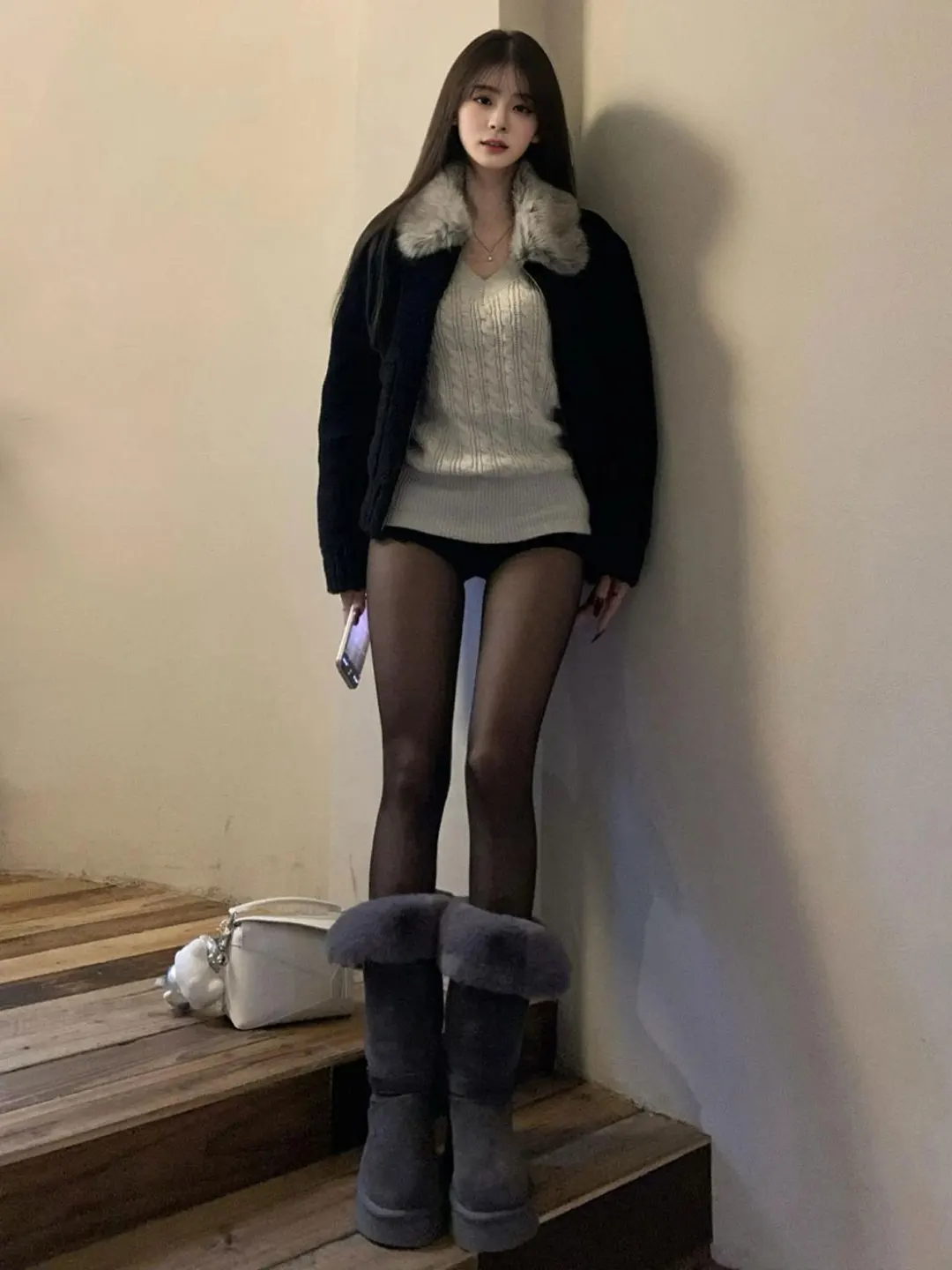 

Unique Sli Bla Woolen Coat Gentle Sle Loose Fit Turn-down Collar Winter Faion Outerwear for Young Women Casual Travel