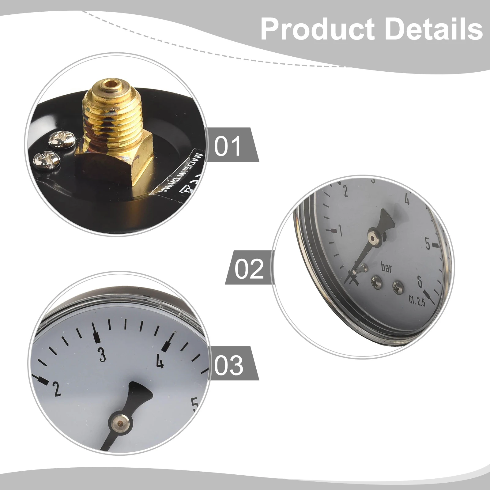 1pcs 1/4 Inch NPT Air Compressor Pneumatic Hydraulic Fluid Pressure Gauge 0-6Bar Dial Measuring Instrument Gauge Accessories