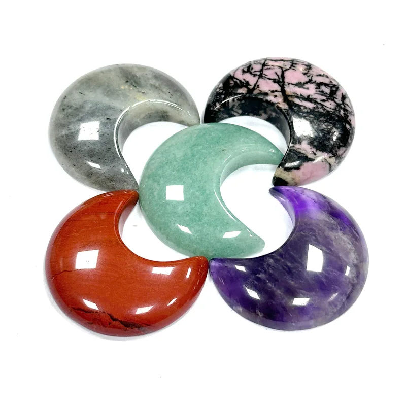 30mm Natural Crystal Crescent Moon Stone Healing Quartz Reiki Chakra Worry Palm Gemstone Meditation Decor Spiritual Energy Gift
