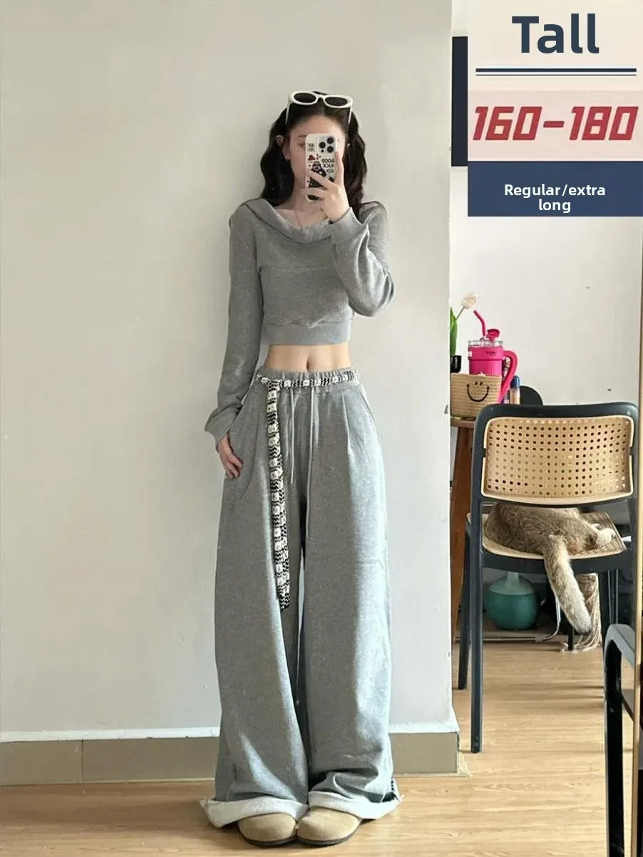 

Extended Size 75 Women's High Waist Sweatpants ey Cosite Long Leggings Autumn Winter Lazy Slimming Sports Wide Leg Pants