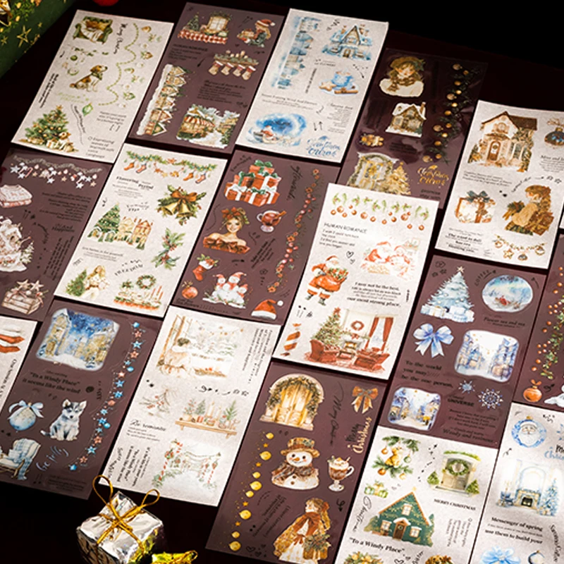 18 Blatt/Beutel Weihnachts-Stickerbuch, Deluxe, übergroßer Weihnachtsbaum, Charakter, Landschaft, Stickerbuch, Heimdekoration