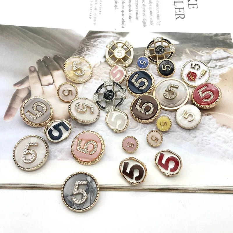 10pcs female five number round Metal Luxury Sewing Button For Clothing Coat Accessory Handmade DIY