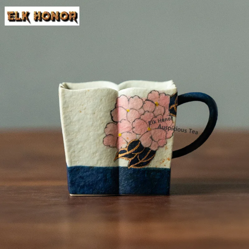 

90ml Hand-painted Hydrangea Flowers Coffee Mug Hot Chocolate Cup Afternoon Tea Mug Master Office Water Cup Cafes Ornaments Gift