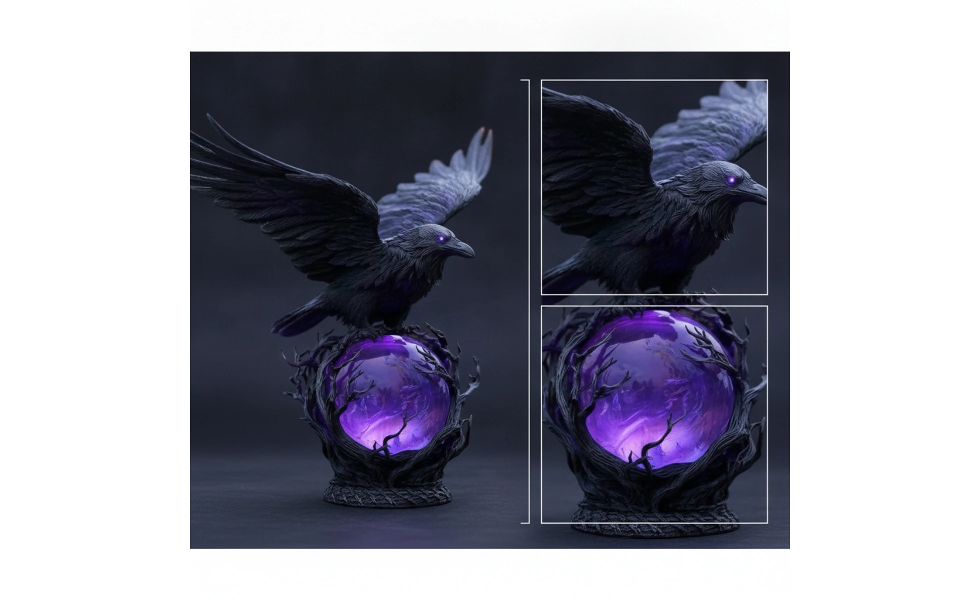Crow Figurine with Light USB-Powered Crow Lamp Gothic Night Light LED Resin for Goths, Bedroom, Desk