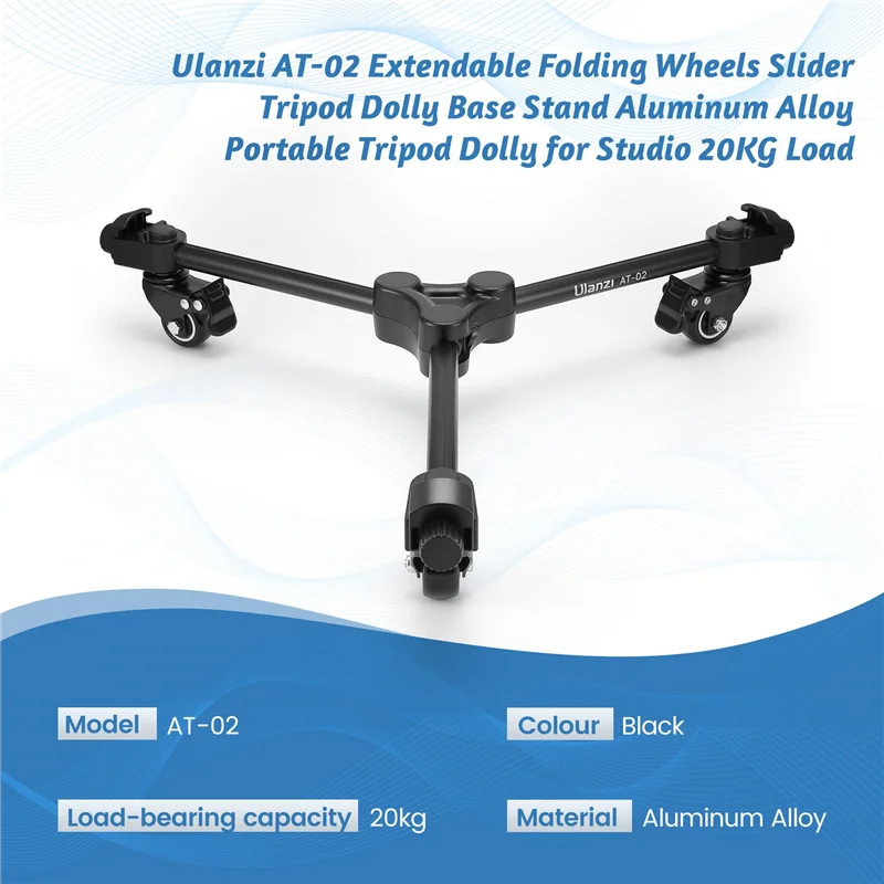 

ABDE-Ulanzi AT-02 Extendable Folding Wheels Slider Tripod Dolly Base Stand Aluminum Alloy Portable Tripod Dolly For Studio 20KG