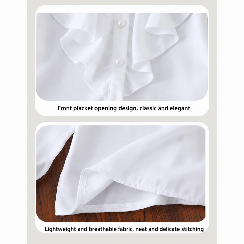 Fashion White Girl Long Sleeve Shirt Lace Long Sleeve Girl White Blouse Lightweight Button Front Clothing for Teenagers