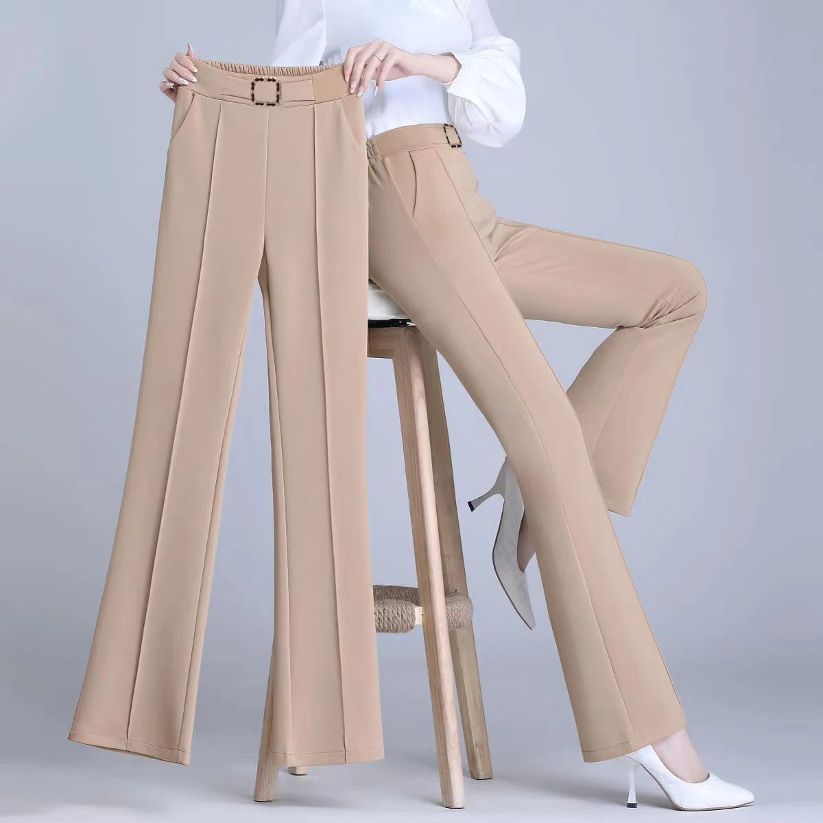 Women's Micro Pants Anti-wrinkle Slim Pants Spring and Summer High Waist Woman's Slim Bell-shaped Pants Ladies Retro Trousers