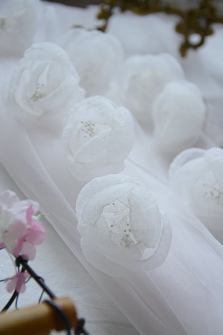 Weißer 3D-Tüll mit gebackenen Kanten für Hochzeitskleider, handgefertigte Blumen, himmlische Fotografie, Kopfbedeckungsmaterialien, RS4034, 10 Stück – Detail 11