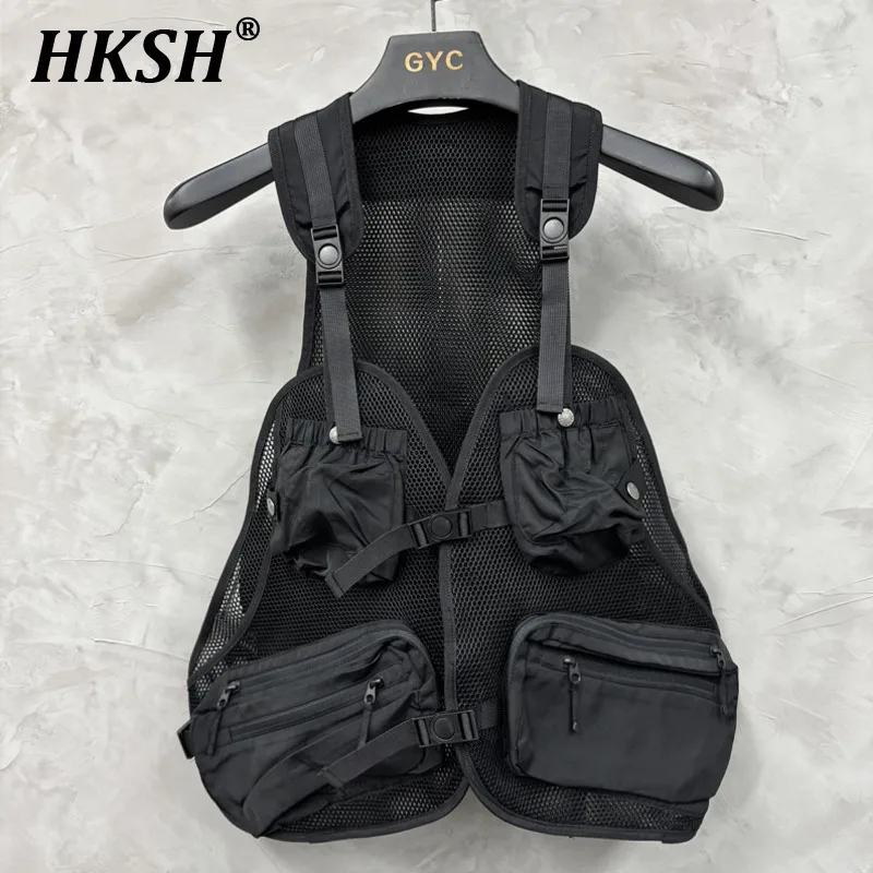 HKSH Design High Sense Stand Cut Spliced Pocket Tactical Safari Style Vest Fashion Tech Ins Camisole Breathable Waistcoat HK4826