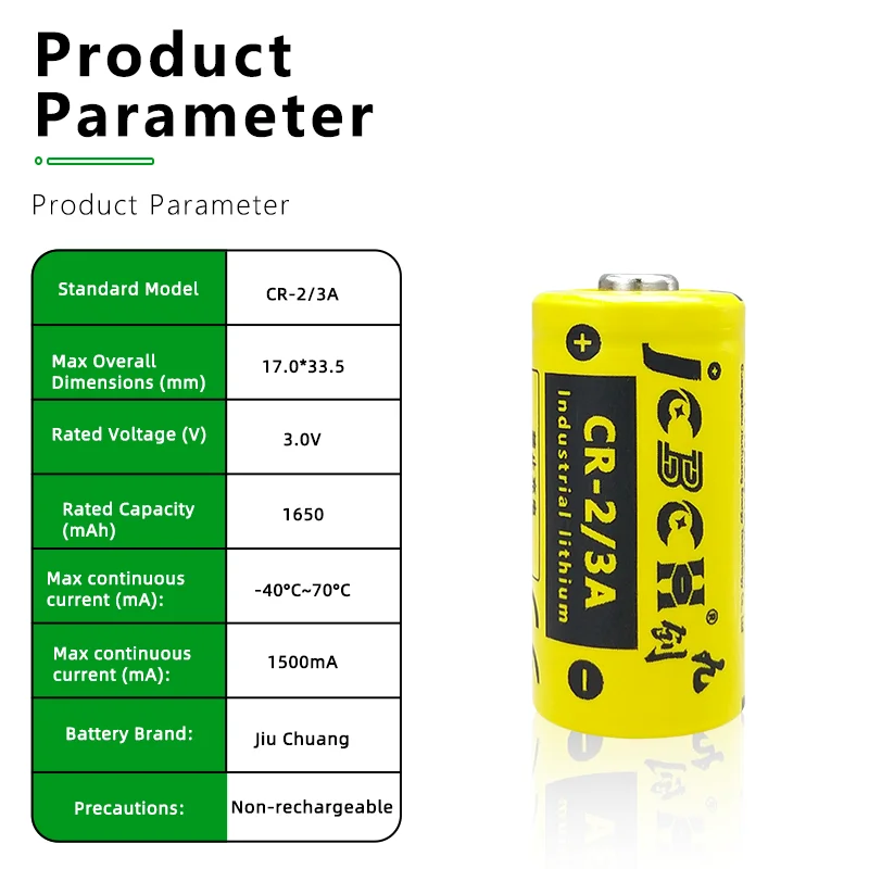 CR-2/3A Combustible Gas Detection Alarm Lifesaving Positioning Beacon Camera Temperature Controller Li-MnO2 Batteries 3.0V