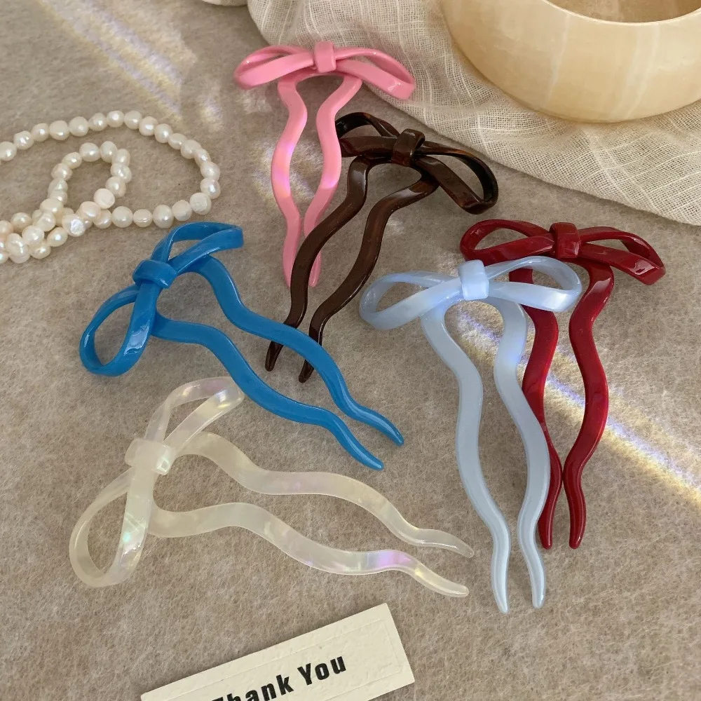 

Multicolor Acetic Acid Bow Hair Stick Chinese Style Headdress U-shaped Hairpin Hair Accessories Hair Clip Pan Hair Fork Ladies