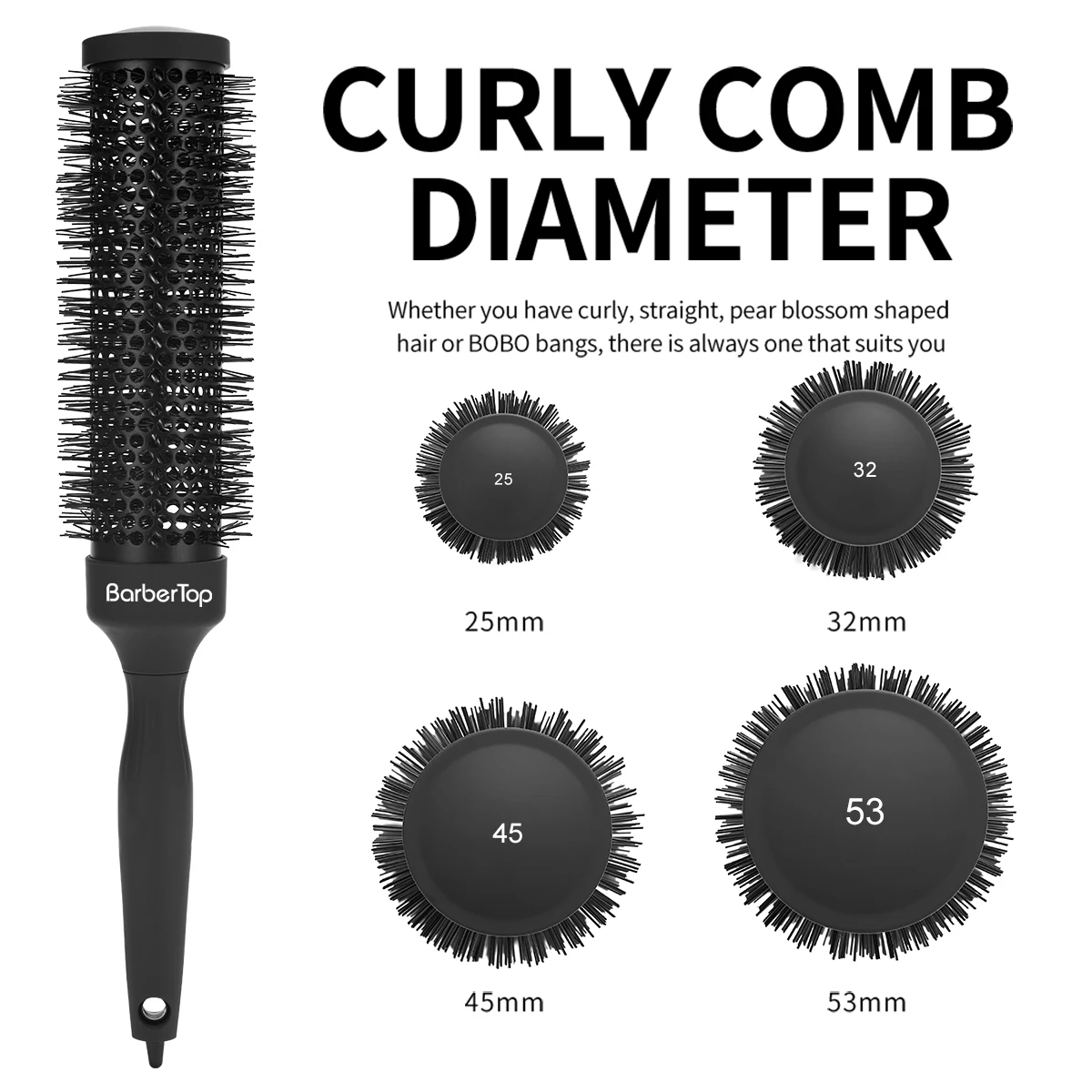 

pro Barber Aluminum Tube Hair Curling Brush Anti-Static round Rolling Brush for Salon Styling Tools round Barrel Hair Brush