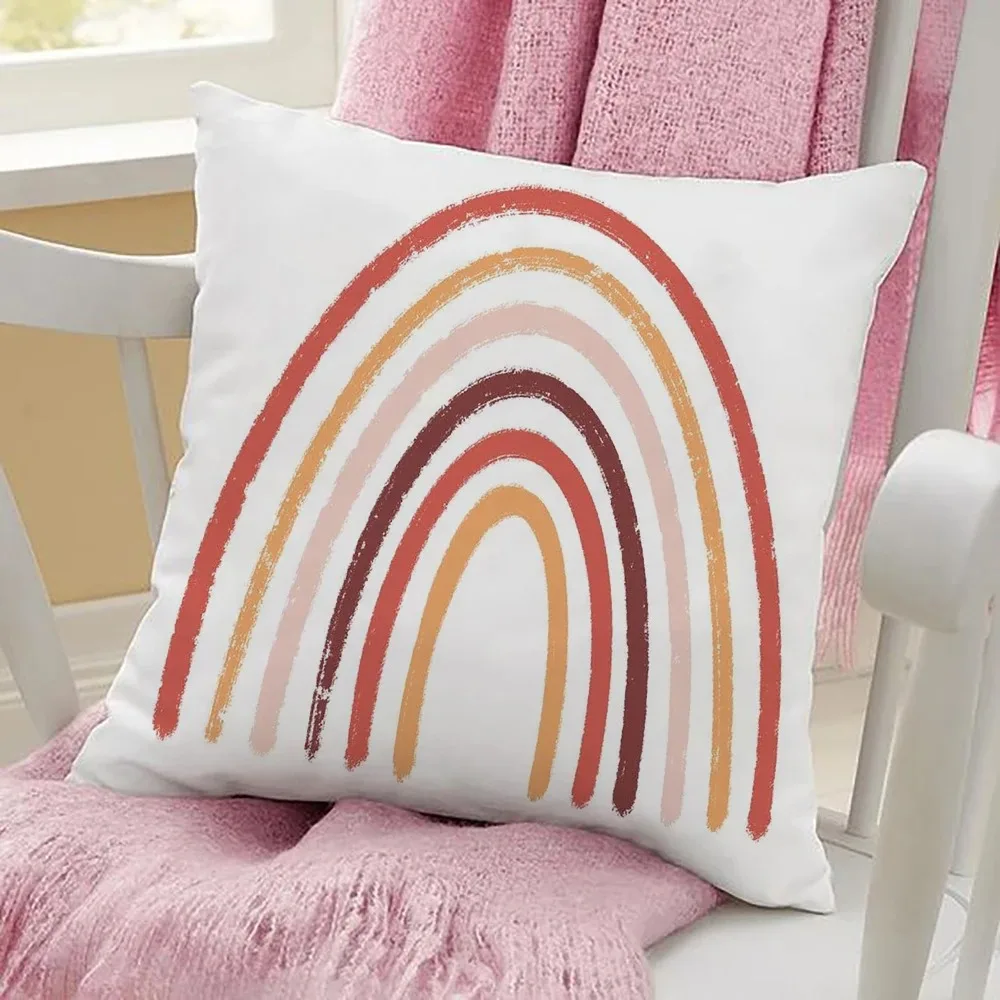 Home Decor Colorful Rainbow Print Cushion Cover White Cushion Cover Living Room Sofa Rainbow Throw Pillow Cover 45x45 cm