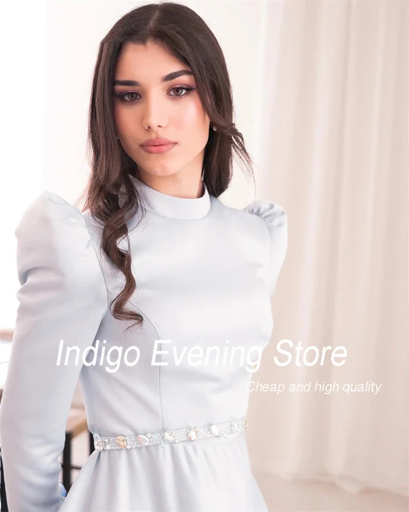 Indigo New Fashion Prom Dress O Neck Full Sleeves Crystal Women Formal Party Dress Robe De Soiree Femmes فساتين طويلة Customized