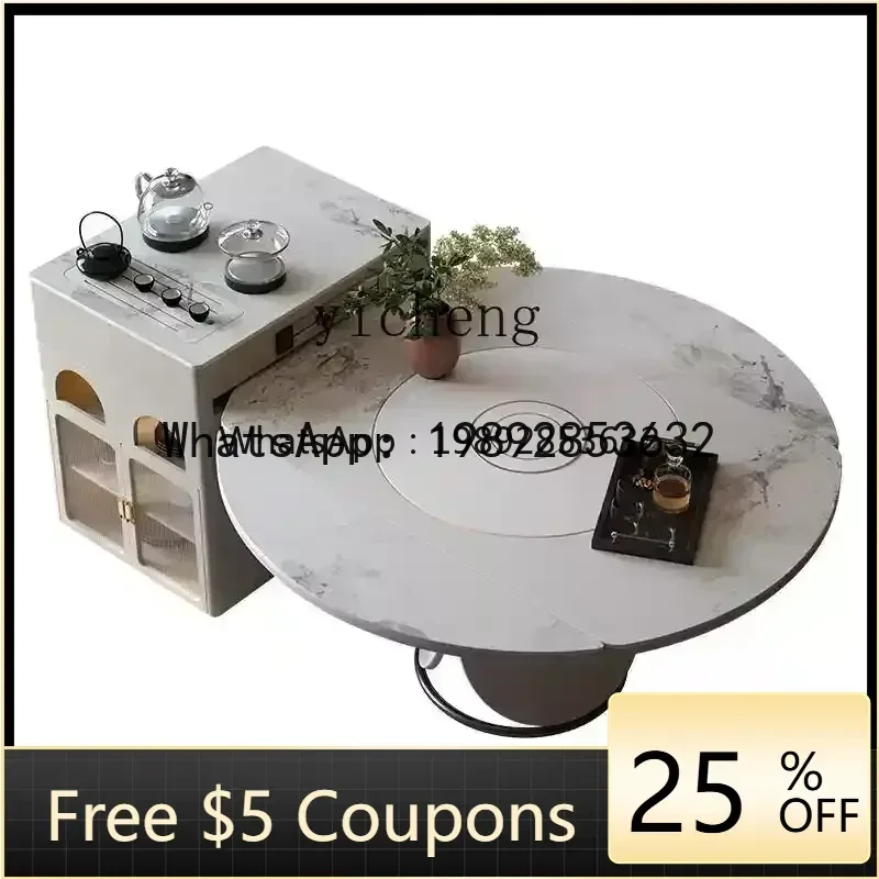 

ZZ retractable rock slab island dining table household integrated square and round dual-purpose with induction cooker folding