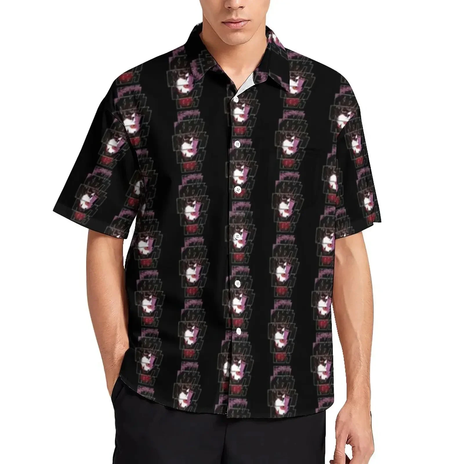 Classic Heavy Metal Band Letter Avatar Printed Short Sleeve Shirt Men's Dark Tide Brand Thin Loose Collar Shopping Versatile Top - view 3