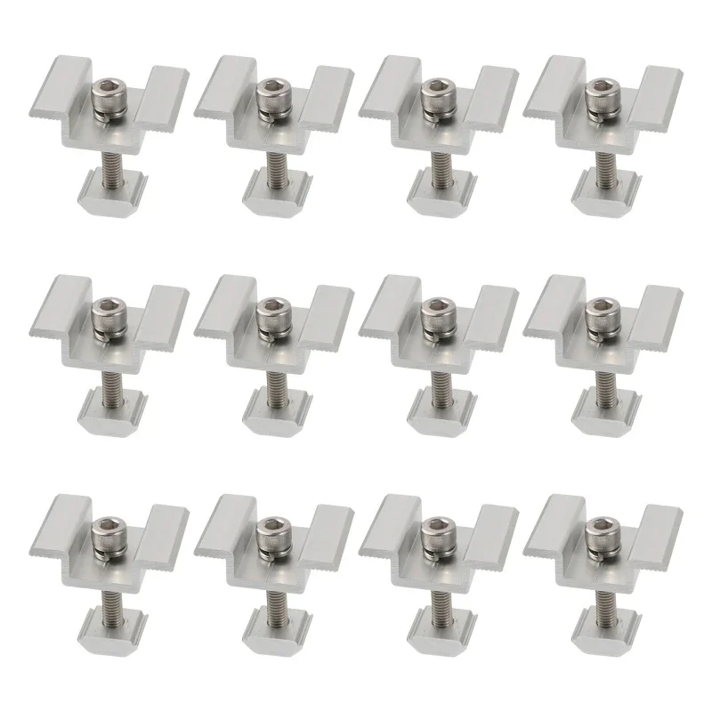 12Pcs Solar Panel Mid Clamp 30-50mm Wide PV Module Mounting Bracket Aluminum Alloy Photovoltaic Clips Roof Racking