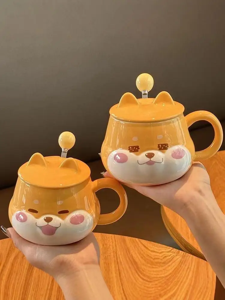 

Милые мультяшные кружки iba Inu Cerc, офисные чашки для кофе, молока с крышкой, ложка, высокий эстетичный дизайн, универсальный подарок для дома и офиса