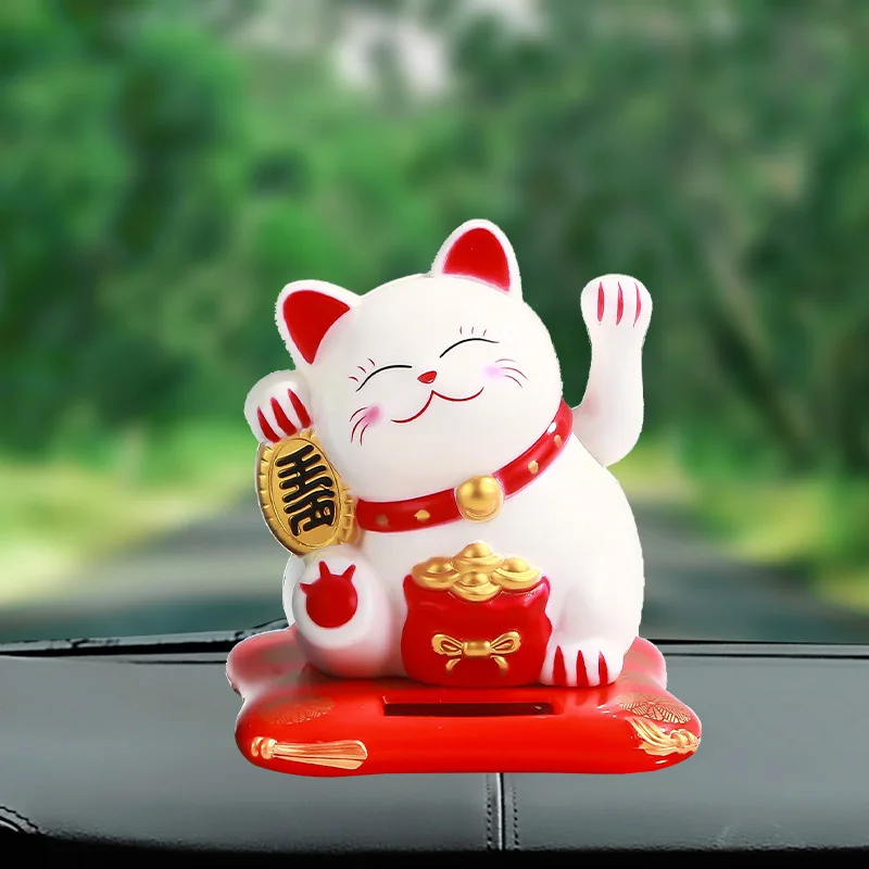 Solar Powered Automatic Waving Cat Beckoning Fortune Cat Lucky Cat for Office Decor Car Ornament Birthday Gift Home Decoration