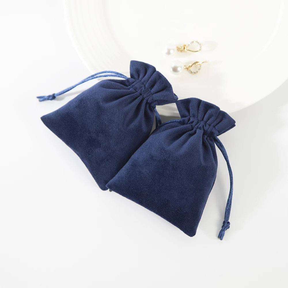 5Pcs Navy Blue Velvet Drawstring Jewelry Bag Candy Gift Makeup Wedding Favors Gift Storage Pouch For Christmas Ramadan Halloween