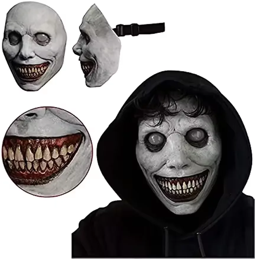 1pc Evil Smiling Demon Halloween Mask Perfect for Horror Role-Playing and Costume Parties Great Gift Idea White Eyed Devil Mask