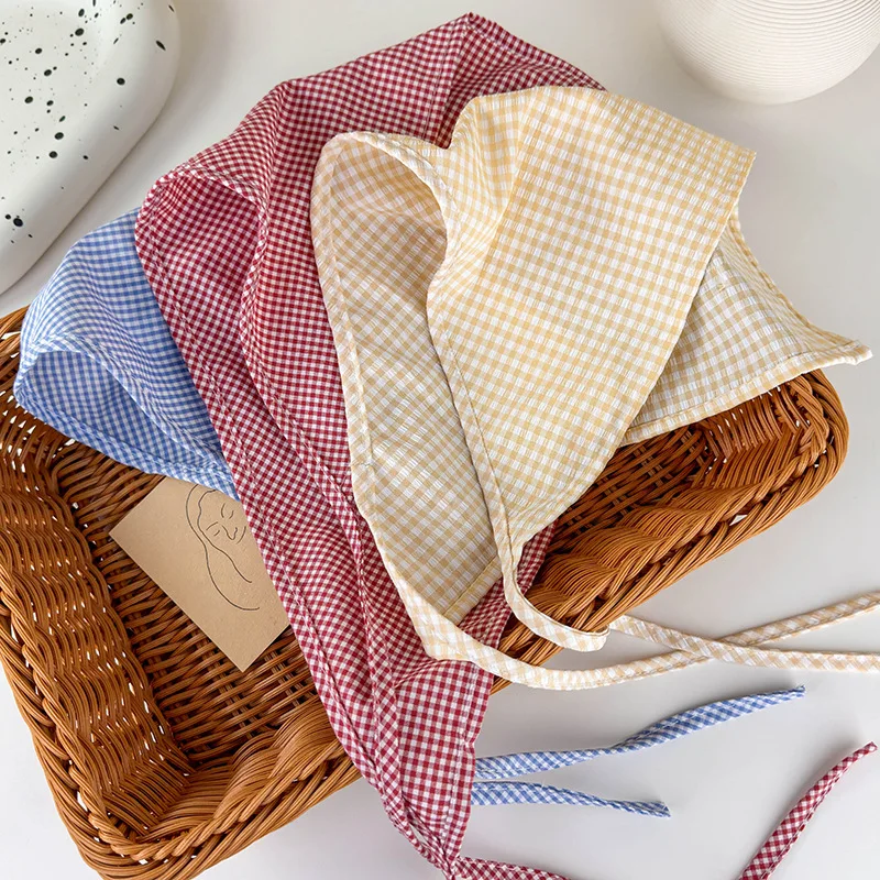 Cottagecore Plaid Triangle Head Scarf Women Spring Summer Boho Hair Wrap Bandana Sweet Vintage Style Non Slip Daily Essentials