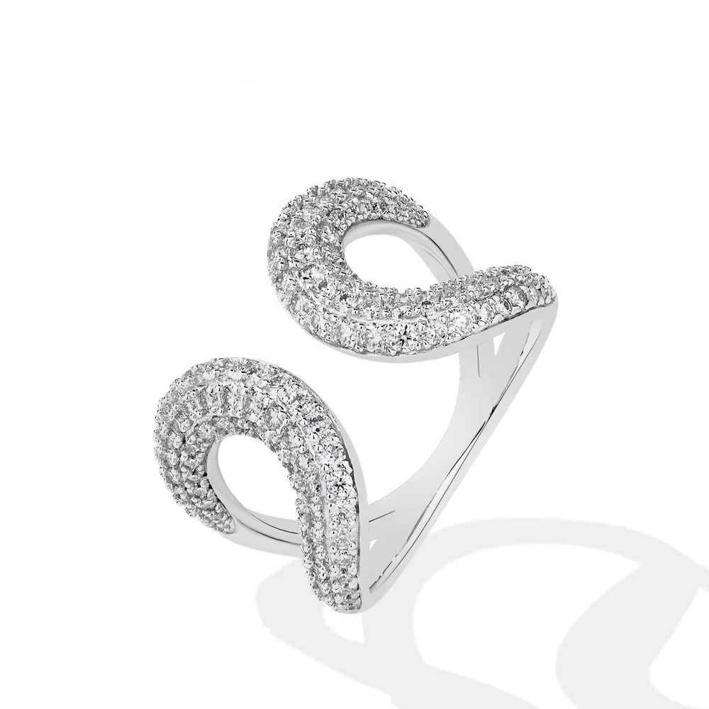 Women's Adjustable Pave CZ Sparkling Open Ring, Silver & Gold Options