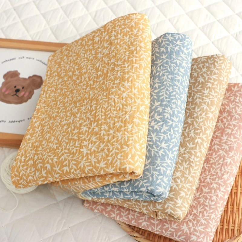 135x50cm Soft Willow Leaf White Shadow Baby Cotton Double Layer Gauze Warm Crepe Fabric Children's Pajamas Sewing Cloth