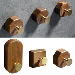 Nordic Solid Wood Brass Wall-mounted Punch Horn Robe Hook Clothes Coat Purse Bag Hat Hanger Home Storage Organizer