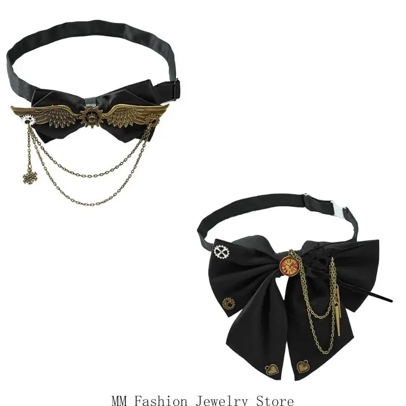 

D0UB антикварный галстук-бабочка с механической шестерней и цепочкой с бахромой, аксессуар для костюма в стиле стим-панк,