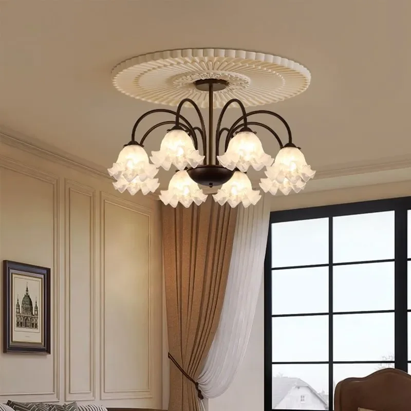 for American Living Room Chandelier Creative Internet Celebrity Lily of the Valley Flower Lamp Retro Rural Pastoral Medieval